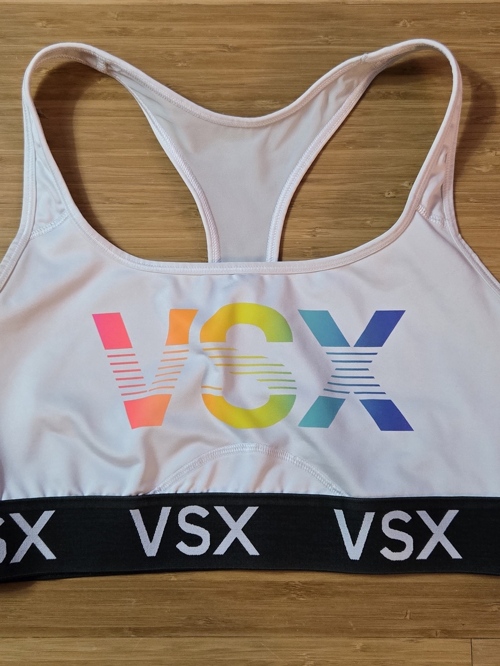 Victoria's Secret VSX Rainbow Logo Racerback Sports Bra White Large